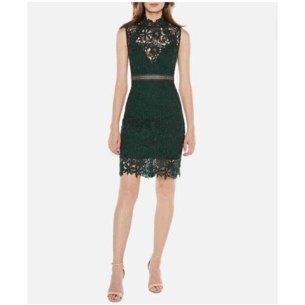 Bardot Dress Womens XS US 4 PARIS Black Lace Floral High Neck Cocktail Fitted - Picture 2 of 16